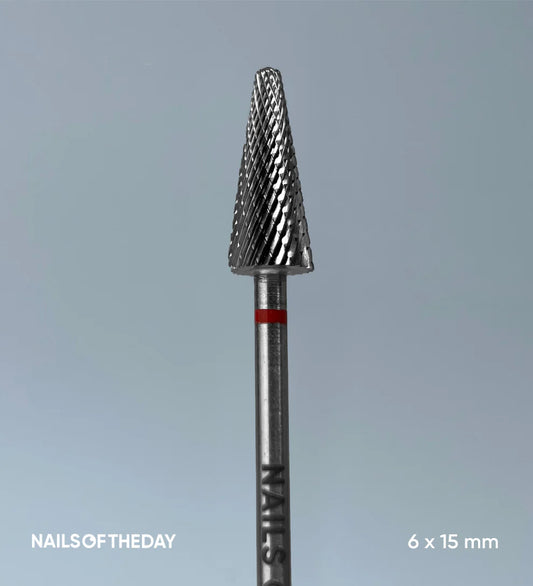 Nailsoftheday Kegelschneider – roter Hartmetall-Kegelschneider, 6 x 15 mm.