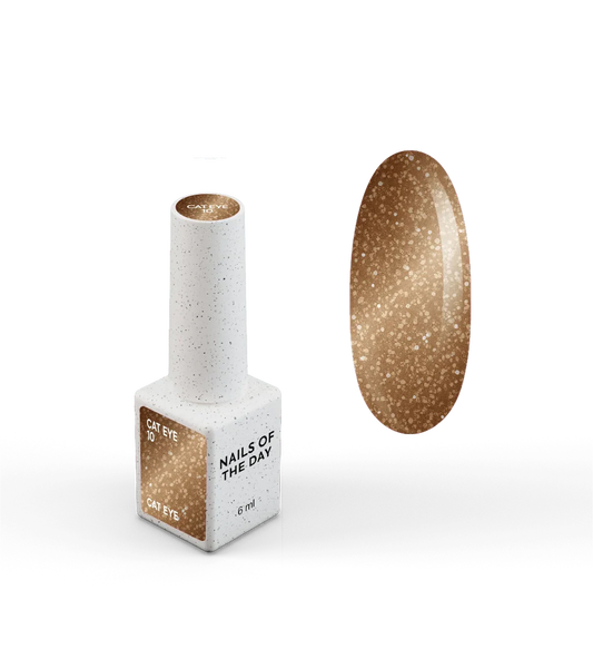 NAILSOFTHEDAY Gel Polish Cat Eye 10 — brauner Cat-Eye-Gel-Lack mit goldenem Schimmer, deckt in einer Schicht. 6 ml.