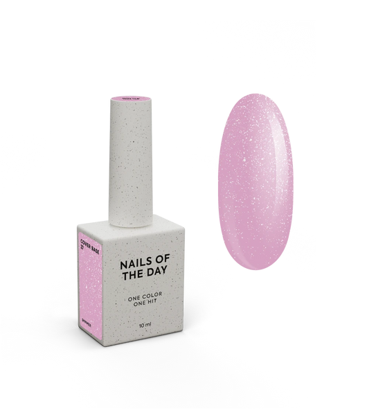 Nailsoftheday Cover Base 28 Shimmer — halbtransparentes zart roséfarbenes Basiscöver mit silbernem Schimmer für Nägel, 10 ml