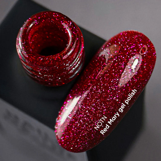 NAILSOFTHENIGHT Red Mary Gellack – roter reflektierender Gellack für Nägel, 10 ml